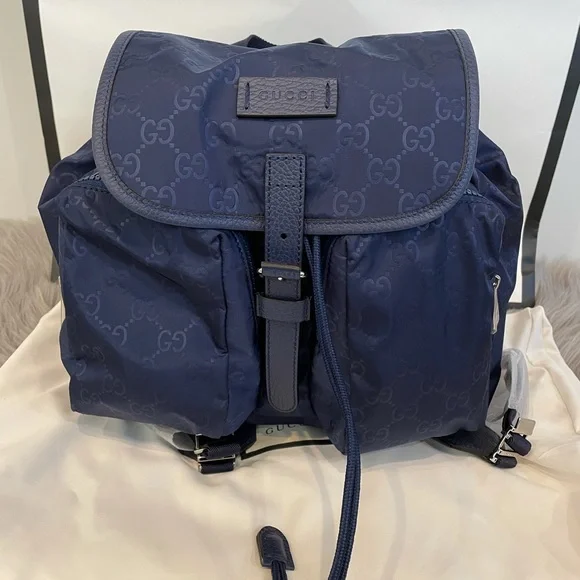 Gucci Blue GG Backpack 510343 Nylon  Bag Light Gucci GUCCI GG nylon backpack, rucksack, daypack, leather  main image 2